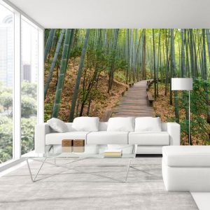 Bambu Ağaçlı Ahşap Yol Görselli Duvar Kağıdı