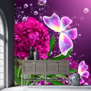 3D Çiçek Görselli Duvar Kağıdı