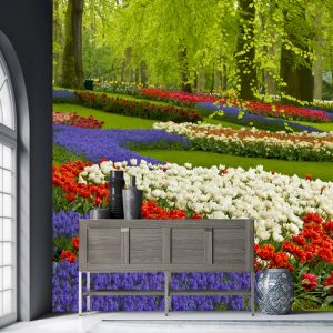 Renkli Çiçekli Park Görselli Duvar Kağıdı