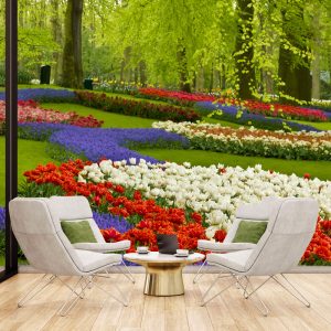 Renkli Çiçekli Park Görselli Duvar Kağıdı